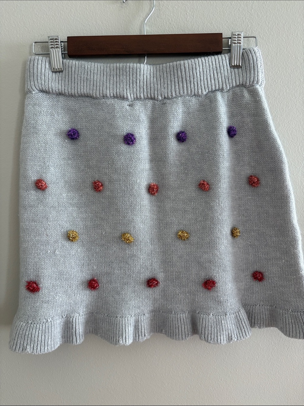 Cozy Knit A-Line Skirt in Light Gray with Multicolor Pom-Dot Accents NWOTS - Picture 8 of 11